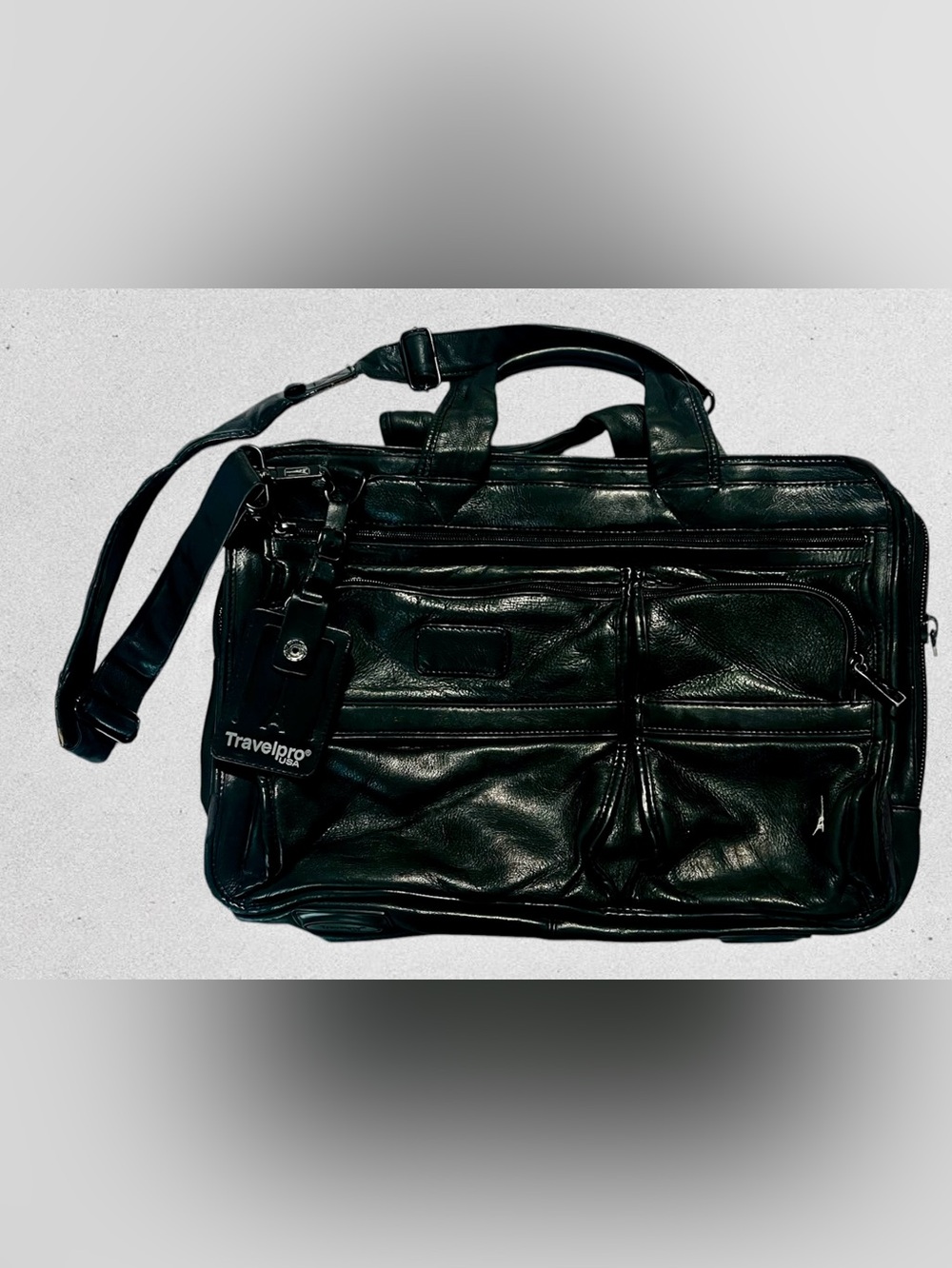Travelpro Black Leather Large Messenger bag